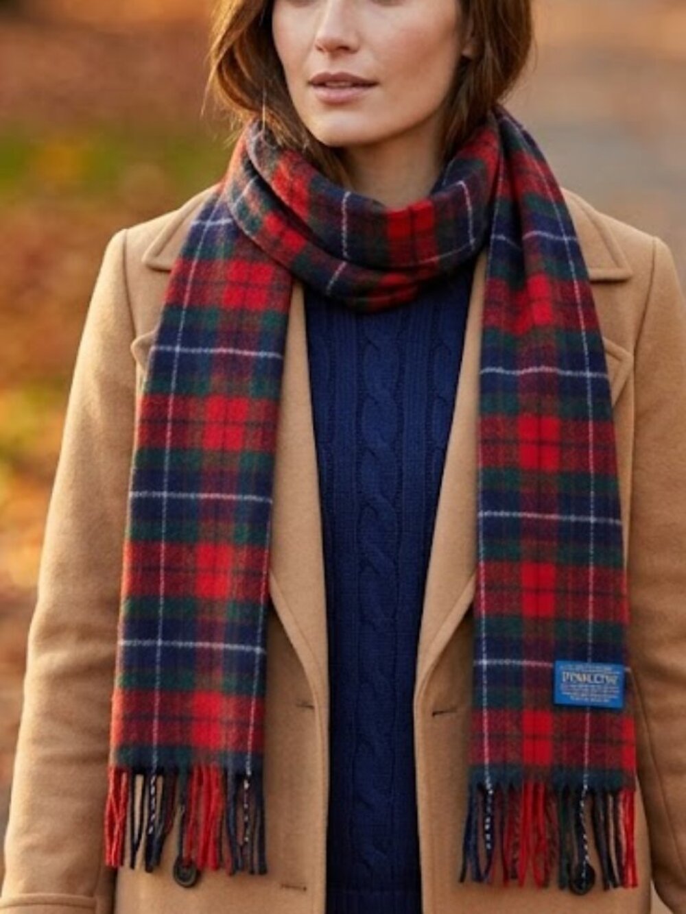 Pendleton red, navy blue and dark green plaid scarf